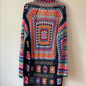 Love Sense Retro-Inspired Rainbow Crochet Cardigan Duster with Fringe — Size M